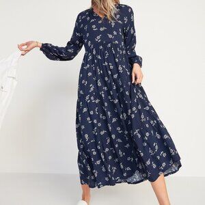 Old Navy Floral-Print Textured-Dobby Midi Swing Dress for Women, Size Small